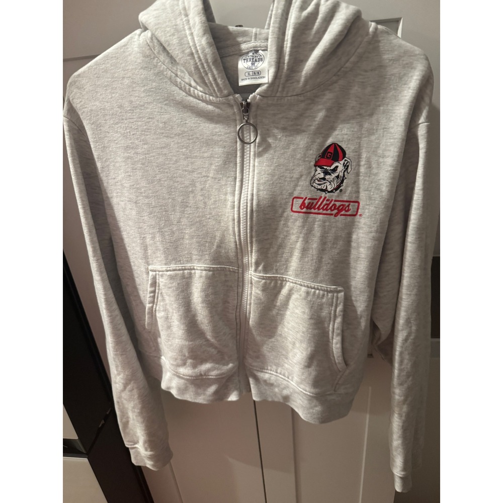 Rivalry Threads 91 Georgia Bulldogs Grey Cropped Full Zip Hoodie Womens XL 16/18